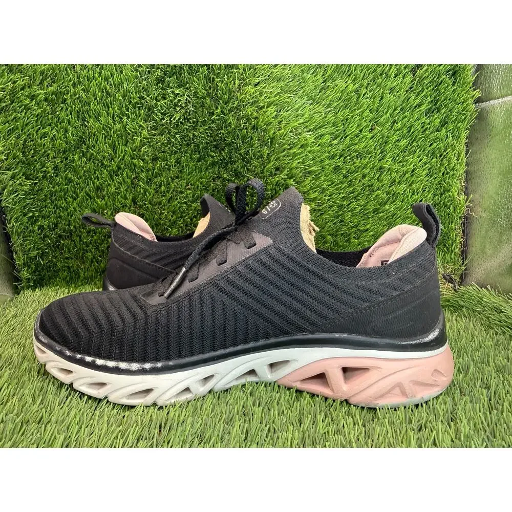 Skechers Glide-Step 149553-BKPK Athletic Sneaker Womens 8 Black Knit Gym Running